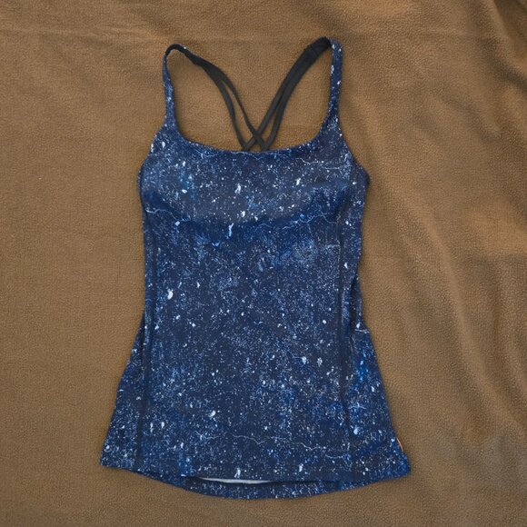 Lucy Tops - Lucy Blue Paint Splatter Criss-Cross Spaghetti Strap Camisole Tank Top Small